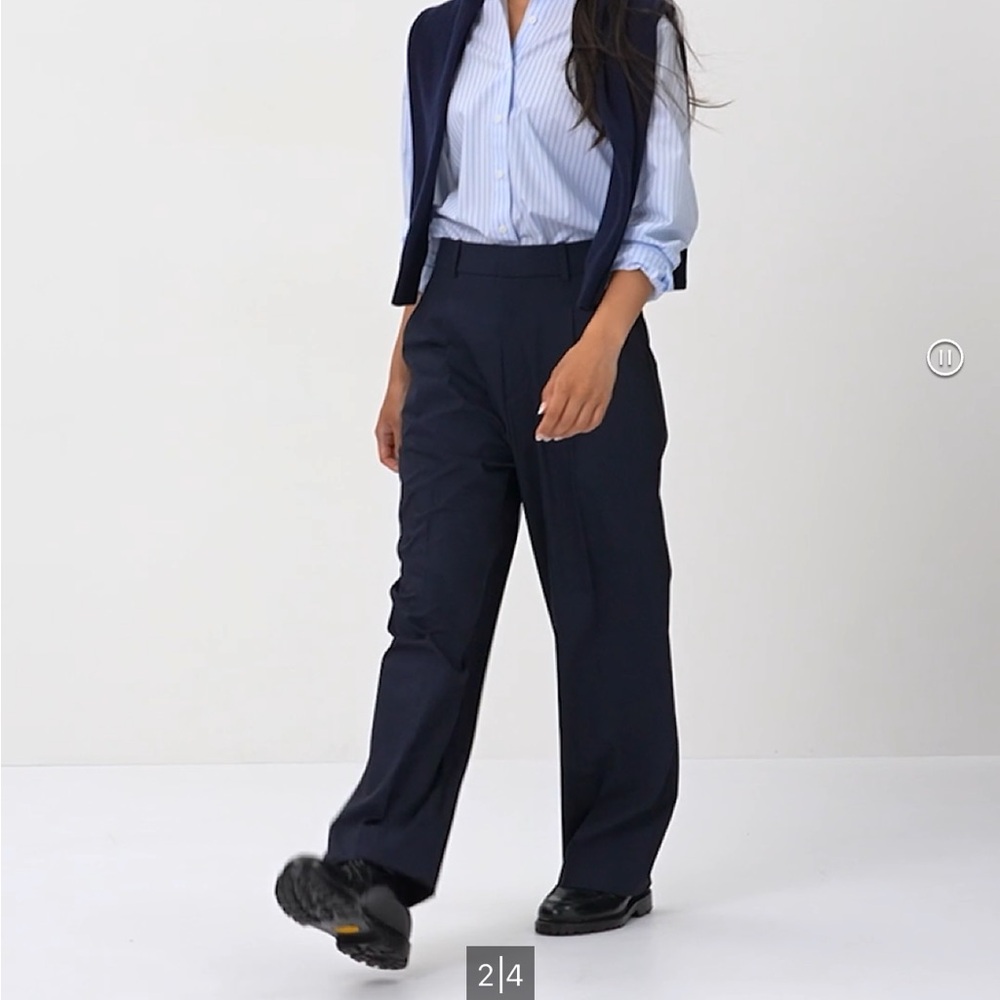 Uniqlo Pleated Wide Pants - Navy XS Tall